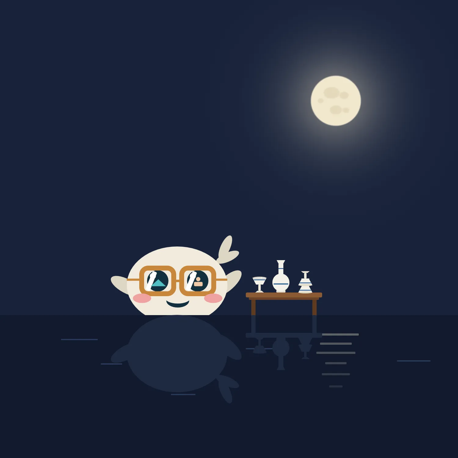 The Asoma whale alone at sea under the moon